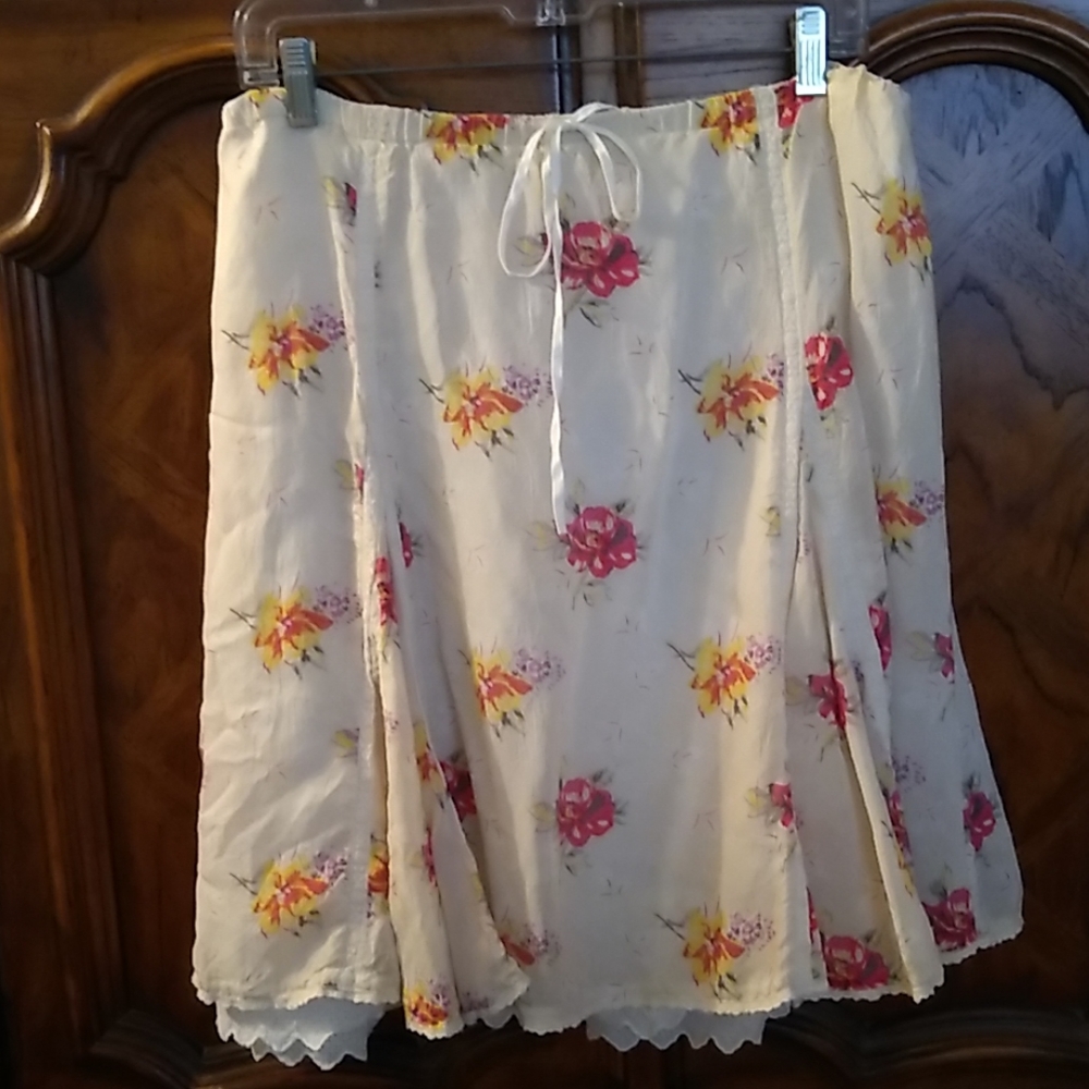 Johnny Was Floral Print Skirt, Ivory & Pink Small